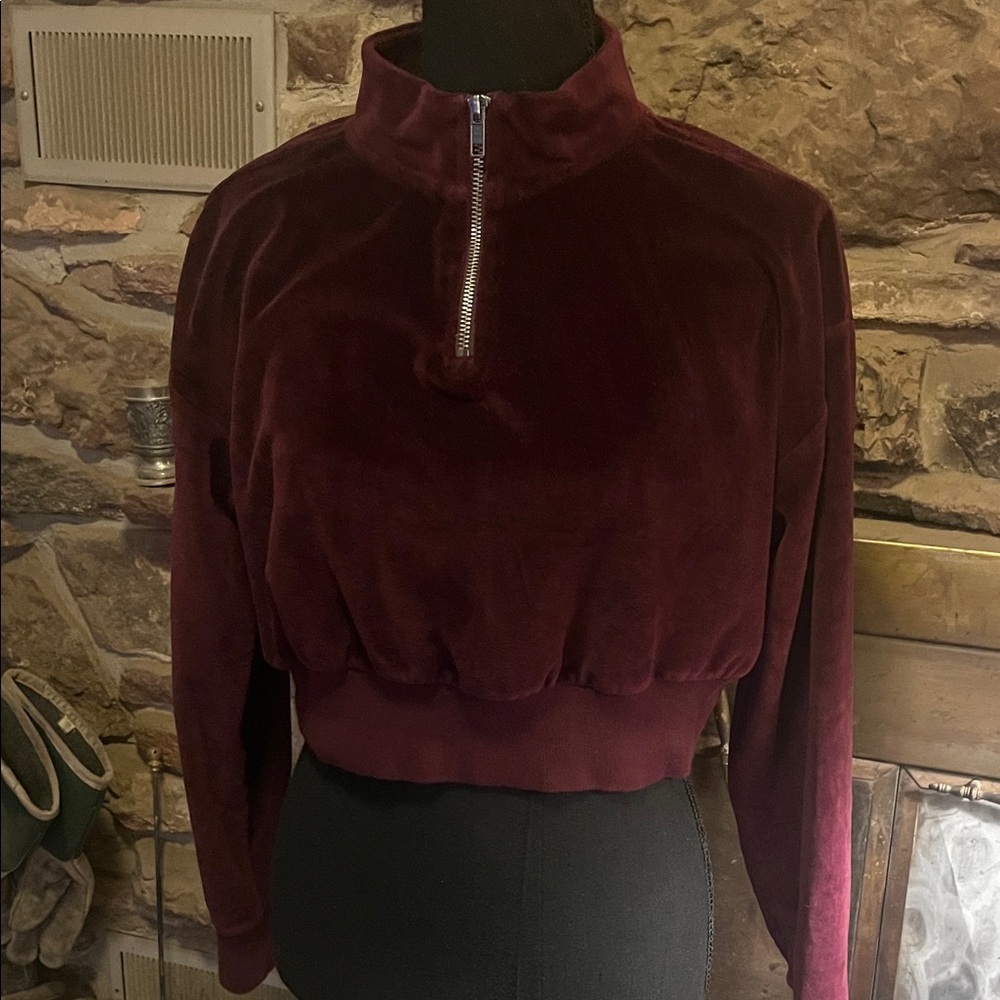 Abound Deep Red Velvet Bomber Jacket